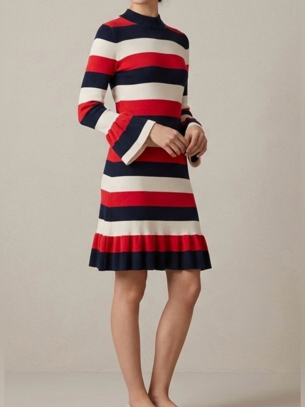 Ann Taylor LOFT red, white & navy striped sweater dress
